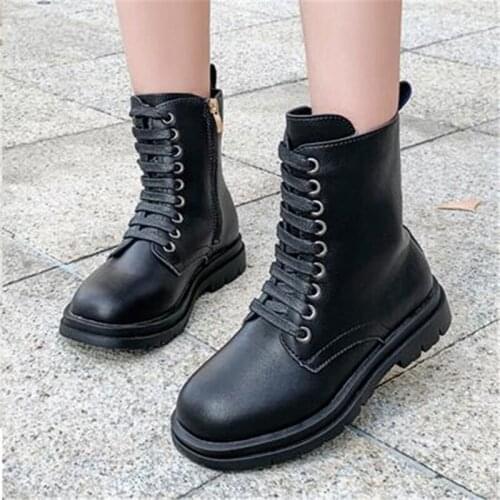 New Children Martin Boots Real Leather Boys Girls Snow Boots Fashion Mid-calf Causal High Shoe