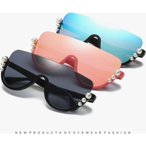 New style sunglasses ladies European American pearl sunglasses cross-border trend half-frame sunglasses pink pearl sunglasses