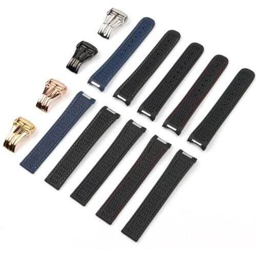 New 20mm Curved End Silicone Rubber Watchband with Metal For Omega Strap Seamaster 300 AQUA TERRA AT150 8900 Folding Buckle