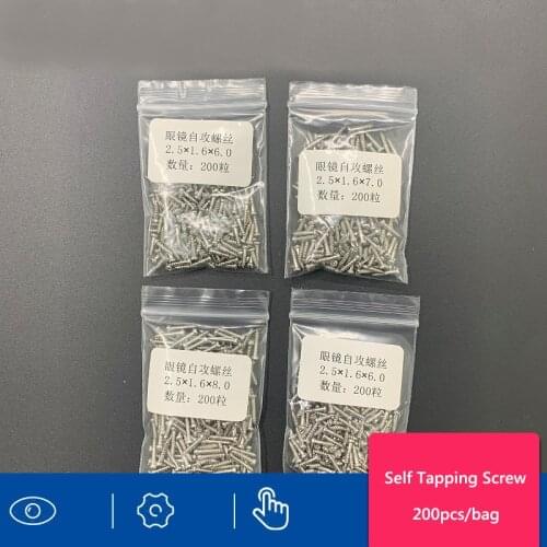 Wholesale 10 Bags Glasses Accessories Eyeglasses Self Tapping Scews Thread 6mm 7mm 8mm Size 200pcs/bag