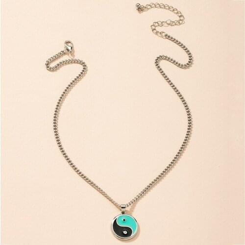 Trend Stainless Steel Yin Ying Yang Pendant Necklace Gold Silver Color Chain Men Colorful Tai Chi Necklaces Jewelry Vintage