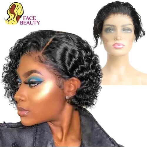 Pixie Cut Curly Bob Wig 13x1 T Part Lace Human Hair Wigs For Women Non Lace Wig 100% Human Hair Remy Preplucked With Baby Hair