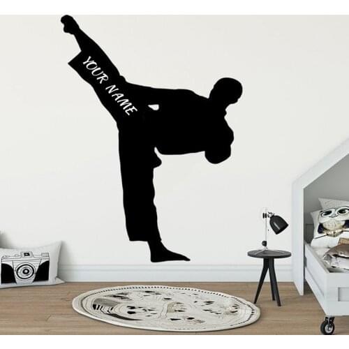 Personalized Name Karate Wall Sticker Taekwondo Kung Fu Sport Decals Vinyl Home Decor Kids Boys Children Room Custom Name A936