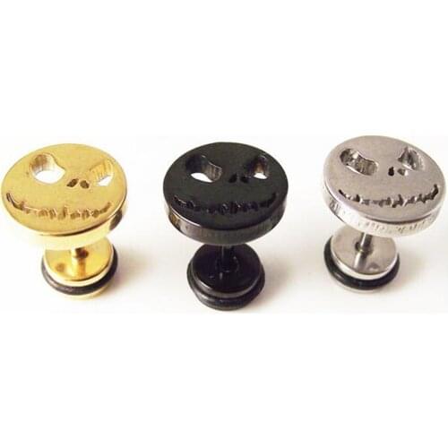 2pcs Free Shipping Fashion Punk Stainless Steel Ghost Nightmare Skull Face Stud Earring Body Piercing Jewelry For Men Women