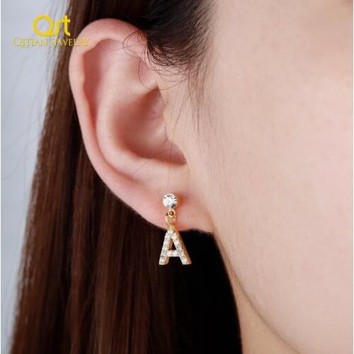 Initial Letter Stud Earrings For Women Cubic Zirconia Crystal Letter Earring Simple Style Jewelry Best Friends Birthday Gifts