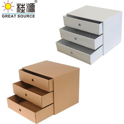3 Drawers Storage Composable Cabinet Office Corrugate Foldable Home Storage Kraft Paper Environment Friendly