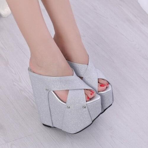 19cm Super High Heeled slippers Summer 2020 Womens Shoes Peep Toe Platform Wedge Sandals