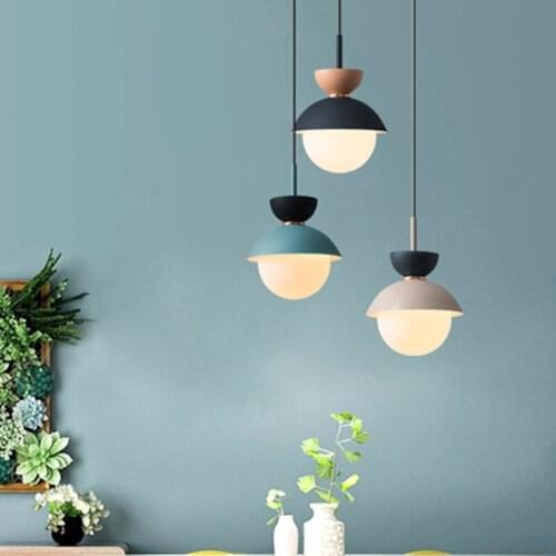 Modern LED Pendant Lights With Glass Lampshade For Dining Room Colorful Restaurant Hanging Kitchen Lighting Fixtures
