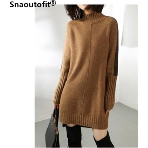 Mid-Length Womens Sweater,Lazy Style,Base Knitted Pullover,Warm,Autumn Winter,Loose,Half High Collar,Large Size, XL-XXL-XXXL-50