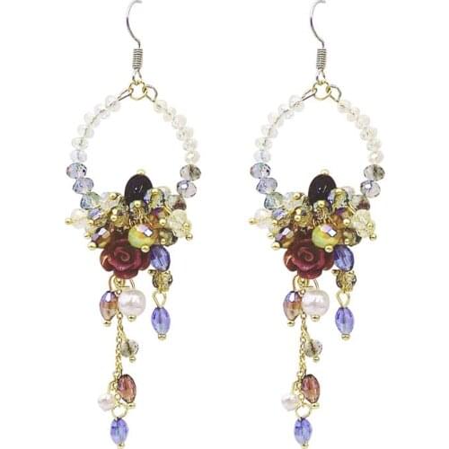 XIAO YOUNG Fashion Jewelry Flower Crystal Tassel Long Earrings For Women Boucle D'oreille Party Christmas Gifts