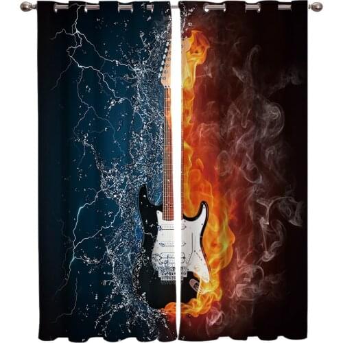 Electric Guitar Lightning Window Treatments Curtains Valance Curtain Lights Living Room Kids Room Bedroom Home Decor Drapes
