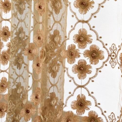 Embroidery Curtains for Living Room Bedroom Balcony White Brown Joyous Sheer Curtains for Wedding Decoration Thin Tulle