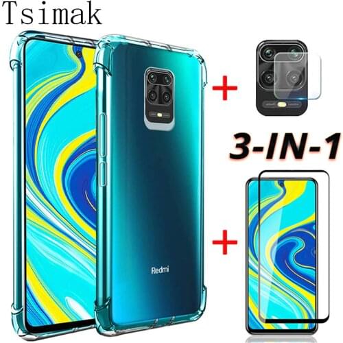 3-in-1/Silicone Cover Redmi Note 9s Case For Xiaomi Redmi Note 8 9 Pro Max Tempered Glass Screen Protector Camera Len Film