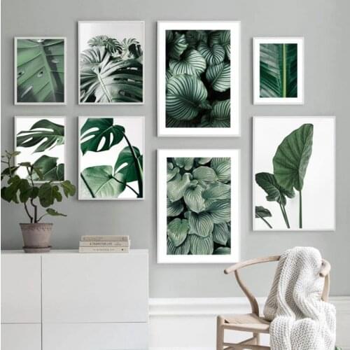 Green Monstera Big Leaves Tropical Plants Wall Art Canvas Painting Nordic Posters And Prints Wall Pictures For Living Room Decor