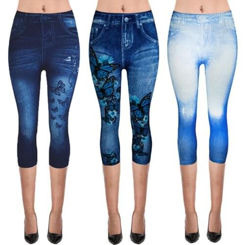 Print Short Legging Women Jeggings Perfect Fit Jeans Leggings High Waist Elastic Capri Leggins Pants Summer Breeches False Denim