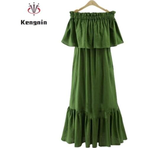 Oversized Ruffles 2021 Summer Womens Dress European Style Ladies Vestidos Cotton Loose Sexy Slash Neck Robe Dress Female KE1060
