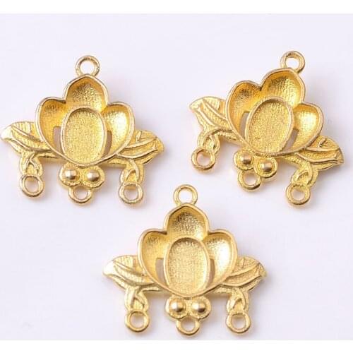 10Pcs 17mm Vintage Copper Charms Connector Flower Pendant Base Cabochon Handmade DIY Jewelry Accessories