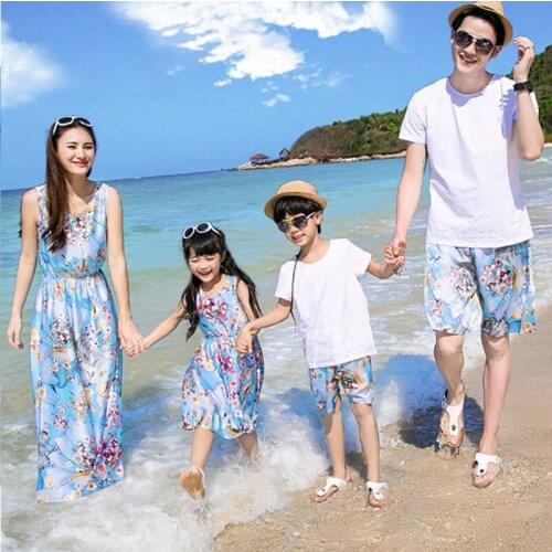 Family Clothes Sets New Summer Style Cotton Floral Printing Sleeveless Bohemian Maxi Dress mother and daughter dress