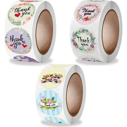 3 Types 25mm Thank You Stickers Fresh Flowers Scrapbook Stationary Stickers Gift Box Packaging Decor Envelope Sealing Labels