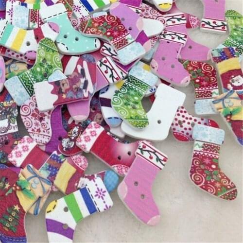 30 pcs Christmas Buttons mixed Sock 30mm*20mm printed wood buttons scrapbook buttons WB54