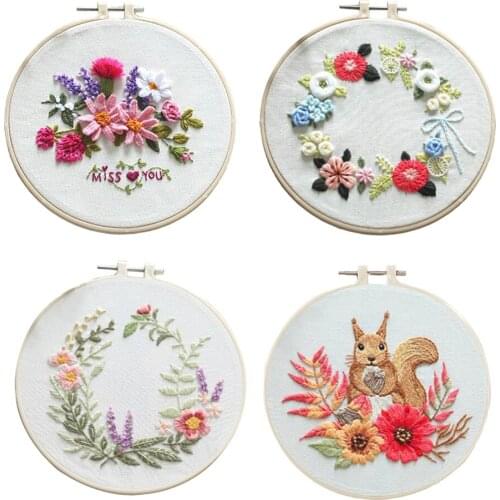 4pcs Embroidery Kit Stamped Cross Stitch Beginners Floss Needlework Kits