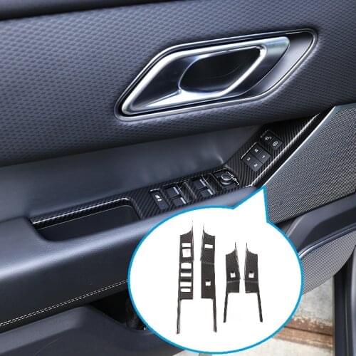 4pcs Carbon Fiber ABS Chrome For Land Rover Range Rover VELAR 2017 2018 Window Lift Button Frame Cover Trim Kit Car Accessories