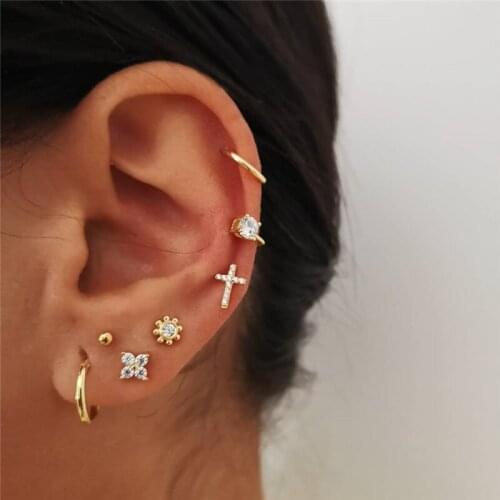 7 Pcs/Set Fashion Gold Crystal Cross Geometry Beads Stud Earrings Set Bohemian Vintage Earrings Jewelry Gifts