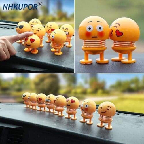 8pcs Car Ornaments Bobblehead Nod Dolls Cute Cartoon Funny Wobble Head Robot Lovely Dashboard Decoration Auto Facial Expression
