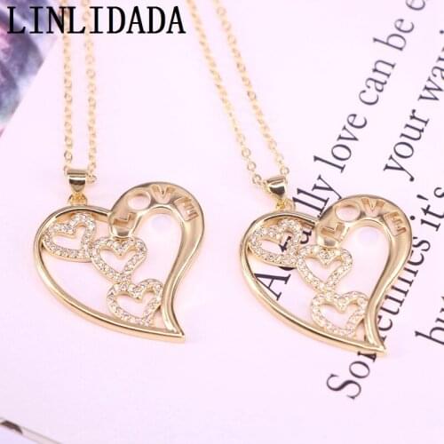 8Pcs Fashion Gold Necklace Heart-shaped Chain Pave CZ Crystal for Women Wedding Jewelry Gift
