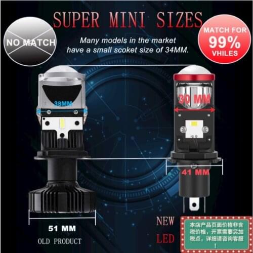 HOLYWOOT Car LED Headlights H4/9003/HB2 Mini Projector Lens 20000LM 6000K 9V-32V High/Low Beam Canbus LHD RHD Direct Type