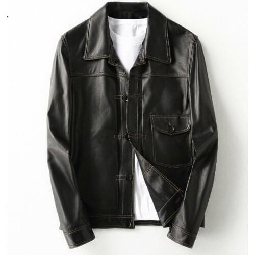 AYUNSUE Genuine Leather Jacket Men Short 100% Sheepskin Coat Mens Leather Jacket Motorcycle Veste Cuir Homme KFS19M013-M KJ2162