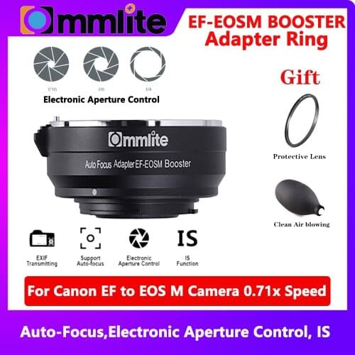 Commlite CM-EF-EOSM Booster for Canon EF to EOS M Camera 0.71x Speed AF Focal Reducer Lens Adapter for Canon EOS M6 M10 M50 M100