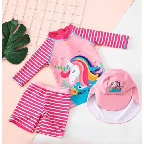Girls Two Pieces Swimsuit Unicorn Cute Swimwear Bathing Suits 2-12 Years Pull On Closure Quick-dry Elastic Materia Child Suit