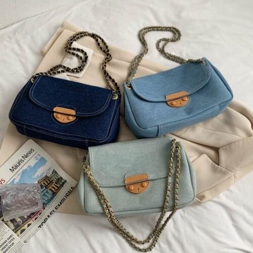 NEW Denim Crossbody Bags for Women 2021 Summer Fashion Luxury Branded Trendy Solid Color Chain Shoulder Handbag