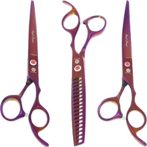 Purple Dragon 7 inch Pet Grooming Scissors Dog Hair Trimming Clipper Animal Straight Thinning Curved Shears Forceps Comb B0021B