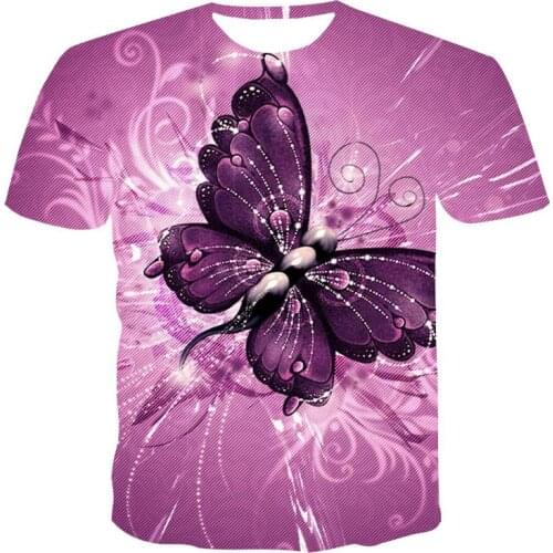 New Animal Round Neck T-shirt Mens High Quality Mens T-shirt Short Sleeve Butterfly Pattern 3D Printing Fashion Handsome Mens