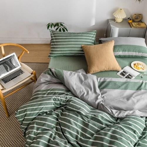 Pure Cotton Yarn-dyed Washed Cotton Bedding Set Household Four-piece Super Soft Nordic Simple Striped Duvet Cover Sheet Double