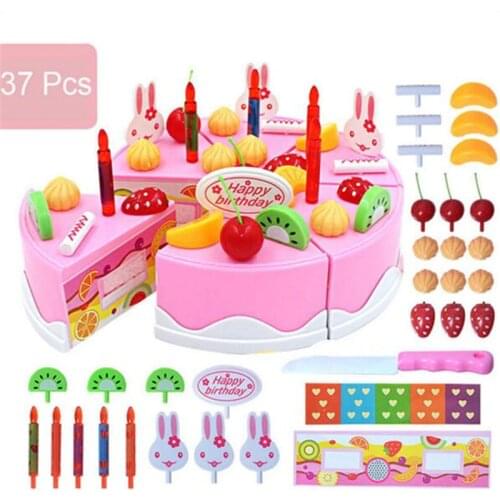37pcs Pretend Role Play Kitchen Toy Happy Birthday Cake Food Cutting Set Kids