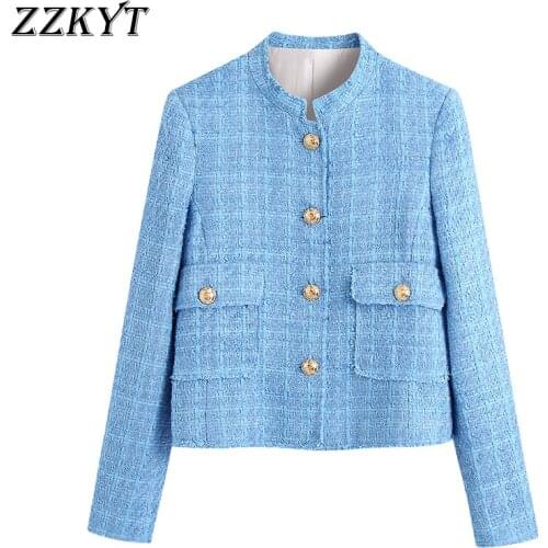 ZZKYT 2021 Women Autumn Fashion Solid Pockets Jacket Coat Vintage O-Neck Long Sleeve Single Breasted Female Outerwear Chic Tops
