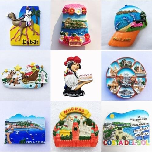 Fridge Magnet Souvenir Spain Italy Dubai Tailand Russia Mexican Home Decoration Refrigerator Magnet Sticker Country Travel Craft