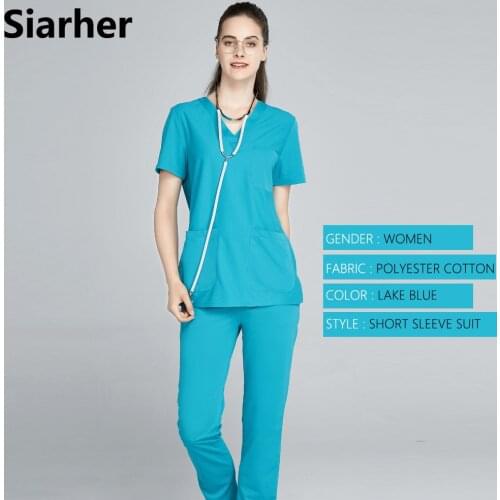 Unisex scrubs nursing scrubs top and pant women scrubs uniforms nurse uniformes clinic uniform in 100% cotton scrub set