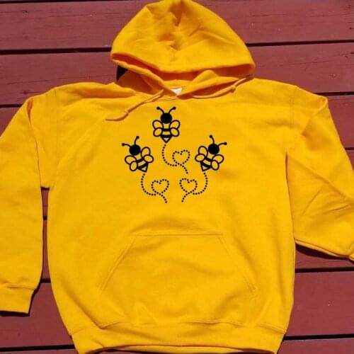 Bee Heart hoodies women fashion pure cotton casual hipster young bee cute kawaii unisex warm gift Valentines Day pullovers tops