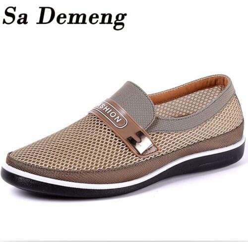 Sa Demeng New Summer Men Mesh Shoes Fashion Slip-on Casual Shoes Breathable Non-slip Soft Sole Dad Shoes Comfortable Big Size