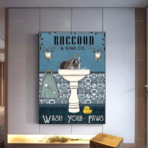 Raccoon & Sink Co. Wash Your Paws Poster, Raccoon Art Print, Bathroom Wall Art, Love Raccoon Artwork, Nursery Decor GiftEver