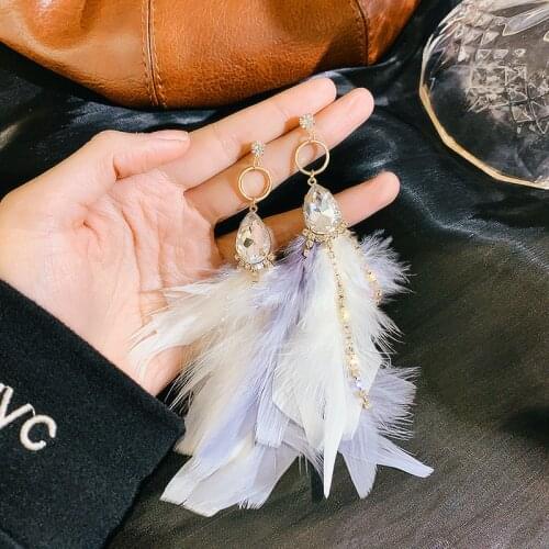 Simple Fashion Soft Fluffy Feather Tassel Long Earrings Elegant Temperament Women Geometric Drop Earrings Party Jewelry