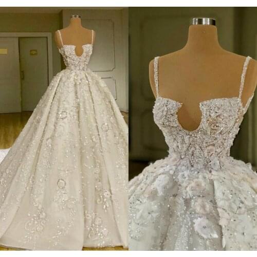 Luxury Church Wedding Dresses 2020 Beaded Lace Flowers Sequins Country Wedding Dress Plus Size Arabic Vestidos De Novia