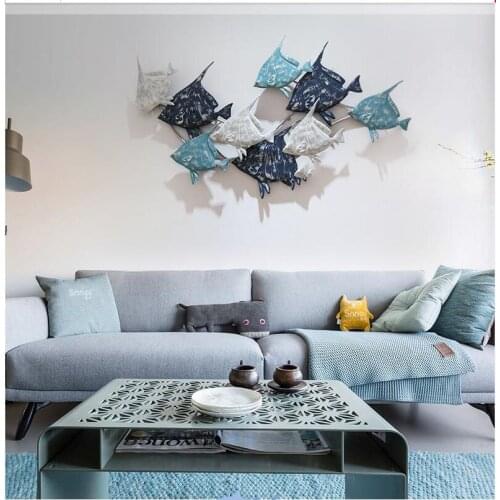 Simple Modern Wrought Iron Fish Wall Sticker Decoration Home Livingroom Wall Hanging Ornaments Hotel Porch Wall Mural Crafts Art