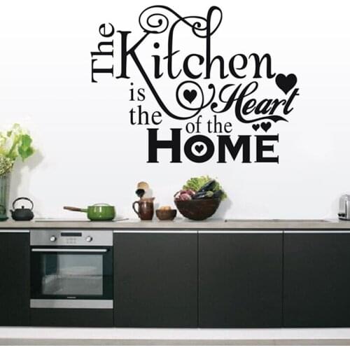 The Kitchen Is The Heart Of The Home English Alphabet Black DIY Removable Wall Stickers Kitchen Home Decor Mural Decal