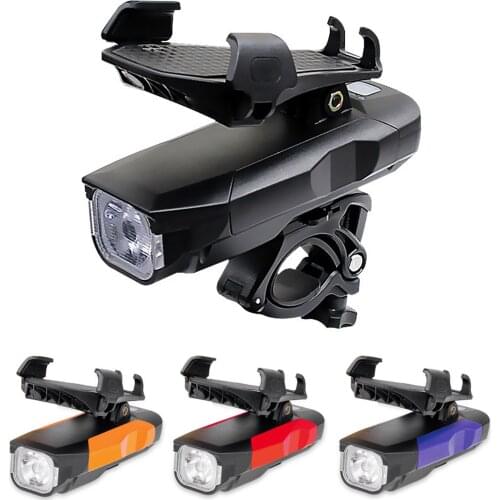 Bike Headlight With Cellphone Holder, Horn And Power Bank 4 In 1 USB Charge Waterproof Bicycle Cycling Accessories