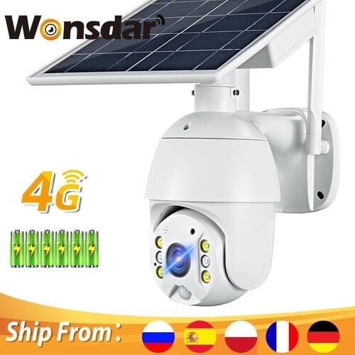 Wonsdar Solar Camera 4G SIM Card PTZ IP Camera 1080P HD 8W Solar Panel WIFI Wireless Battery Security Camera Smart PIR Detection